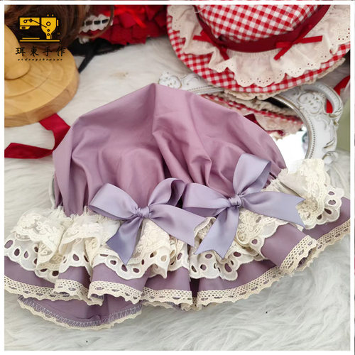 珥东手作Lolita灰紫色蕾丝bb帽doll感少女发饰帽子lo娘裙配小物