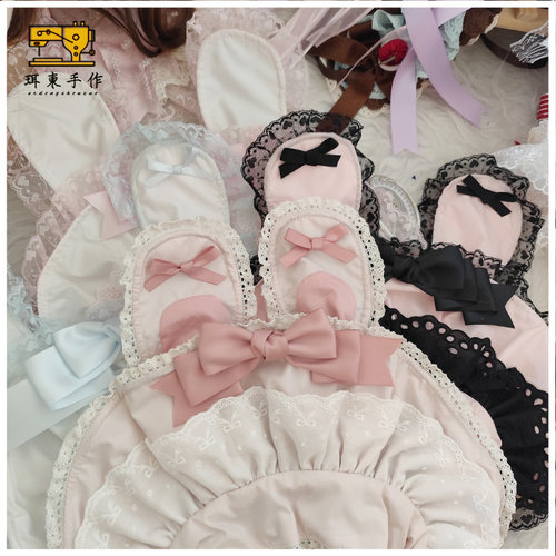 珥东手作Lolita蝴蝶结小兔粉色兔耳粉白蓝白黑粉色波奈特发带bnt