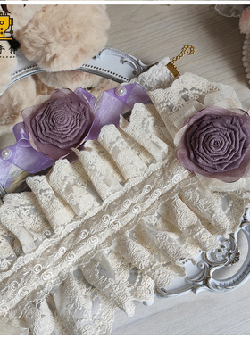 珥东手作Lolita紫色玫瑰花发带项圈花丸边夹lo娘甜美优雅蝴蝶结夹