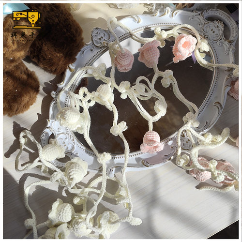 珥东手作Lolita钩织风铃草腰带奶白色粉色小物lo娘配饰搭配饰品