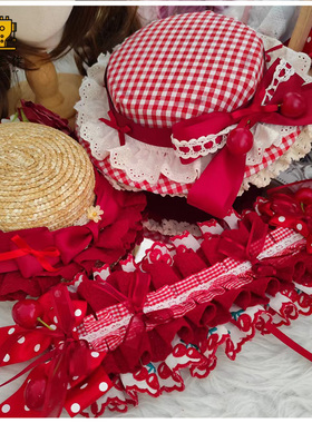 珥东手作Lolita樱桃熟了草莓扁帽红色酒红色樱桃发饰lo娘甜美头饰