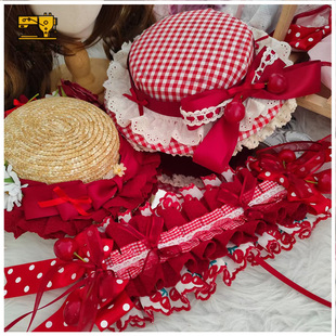 珥东手作Lolita樱桃熟了草莓扁帽红色酒红色樱桃发饰lo娘甜美头饰