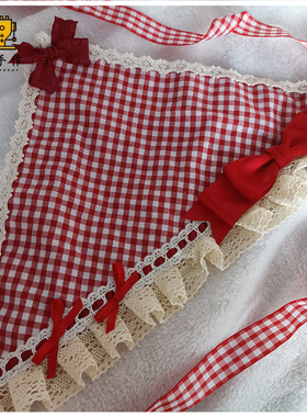 珥东手作洛丽塔小红帽格子三角巾头巾Lolita发饰夹子蝴蝶结头饰lo