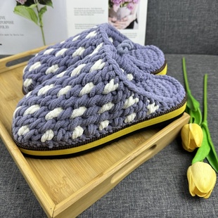 纯手工编织冰条线拖鞋居家成人粗毛线钩织防滑保暖拖鞋成品包邮