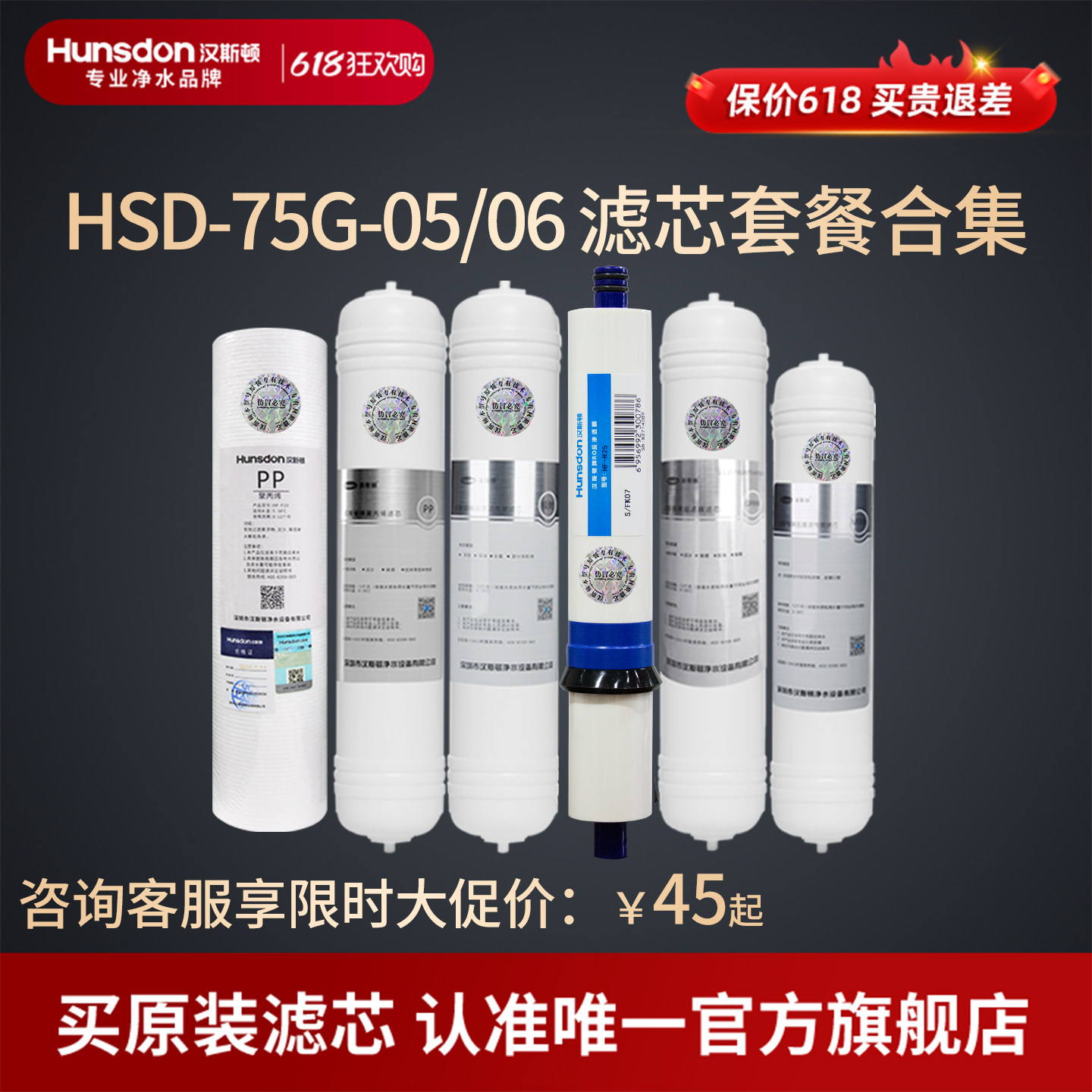 汉斯顿净水器滤芯原厂原装正品HSD-75G-05/06全套滤芯套餐