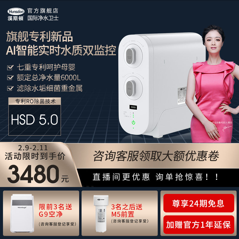 汉斯顿净水器家用直饮厨房自来水纯水机ro反渗透净水机十大品牌C2