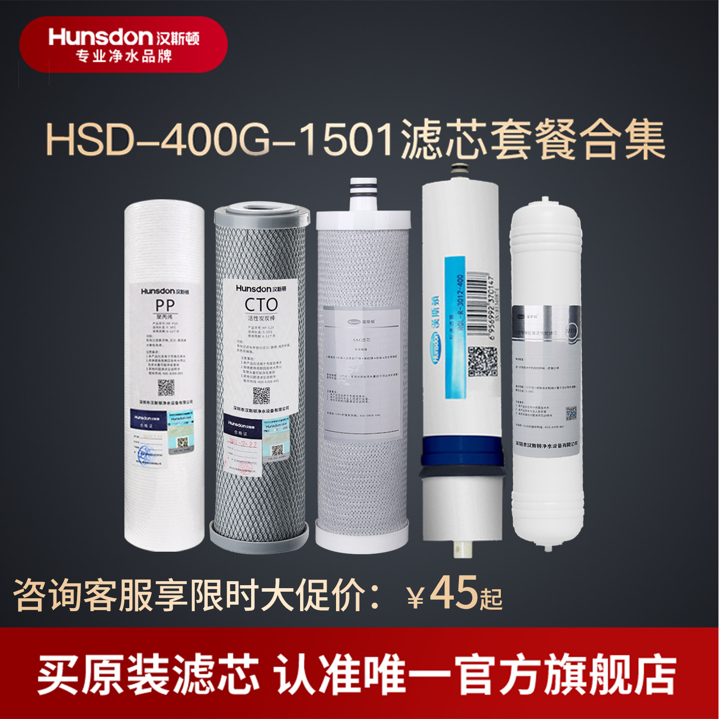 汉斯顿净水器滤芯原厂原装正品HSD-400G-1501滤芯套餐合集
