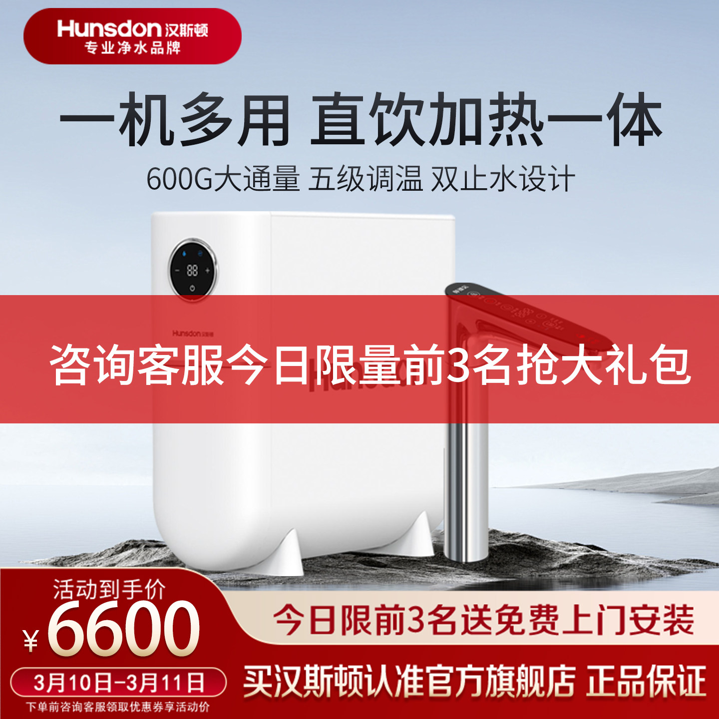 汉斯顿净水器0阻垢剂直饮加热一体机家用反渗透零陈水纯水机T60