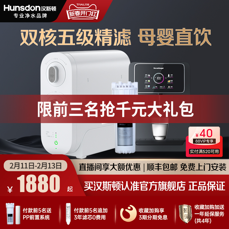 汉斯顿净水器家用直饮D3净水机厨房自来水过滤器ro反渗透纯水机