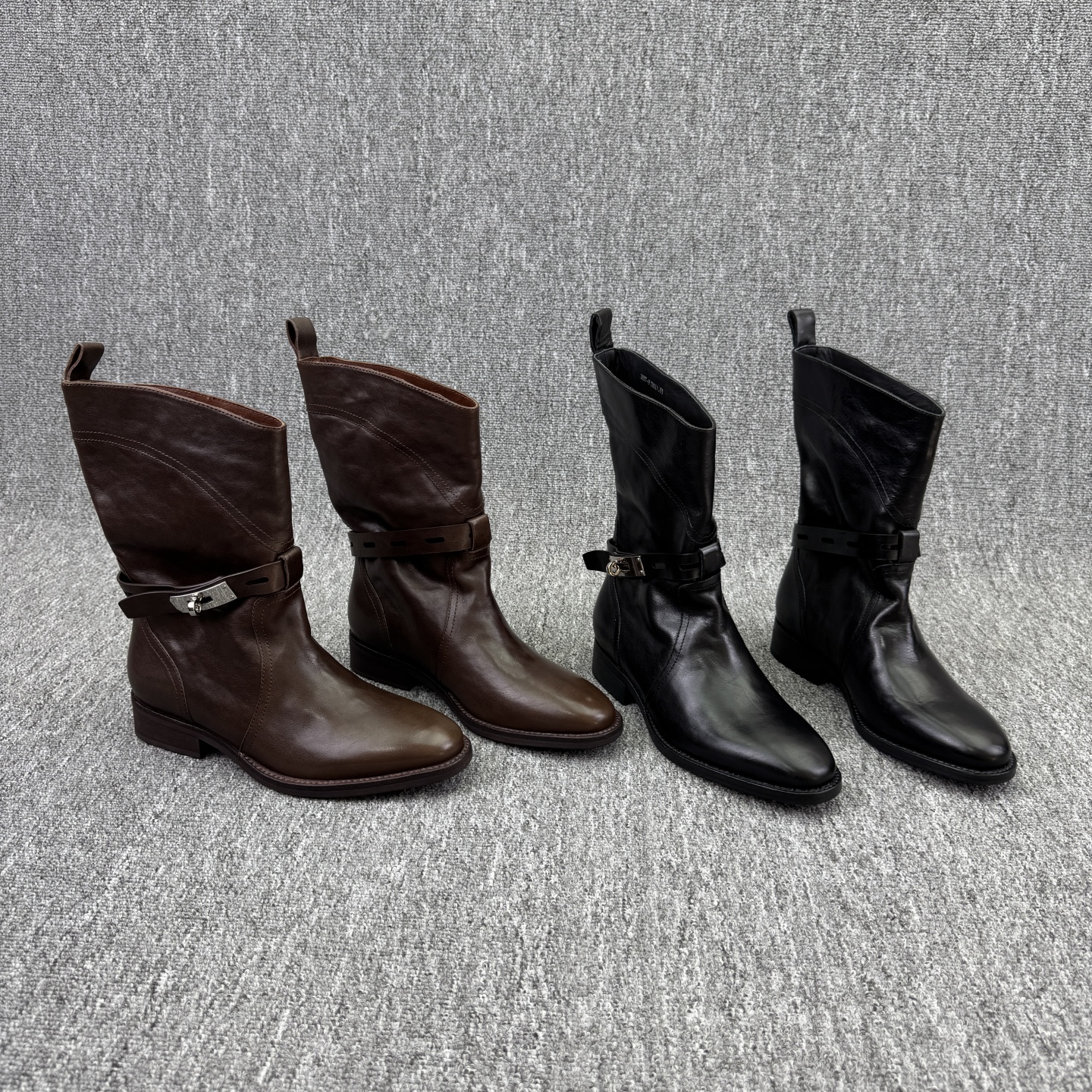 马丁靴真皮低跟英伦风中筒靴女鞋