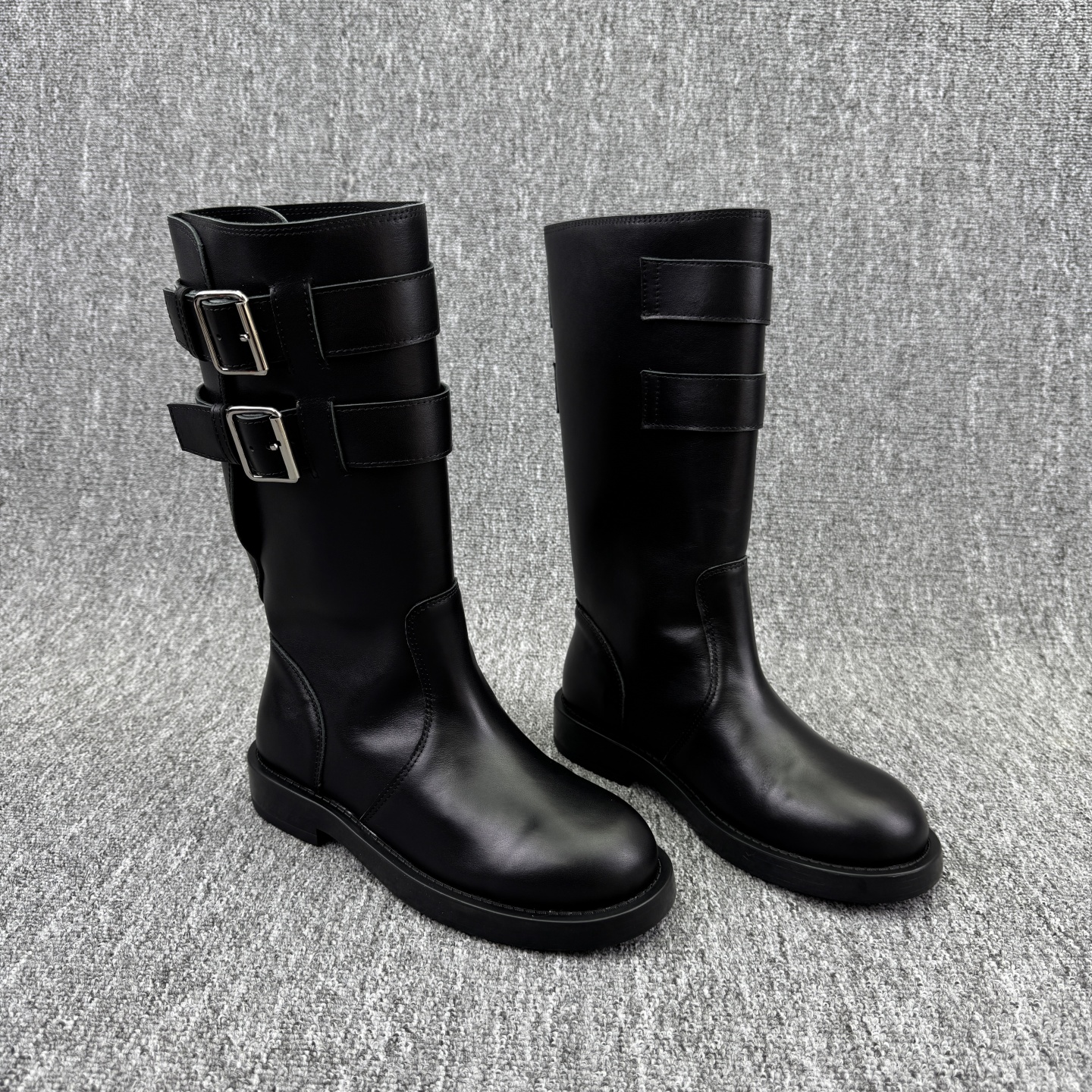 骑士靴皮带扣低跟套筒长靴女鞋