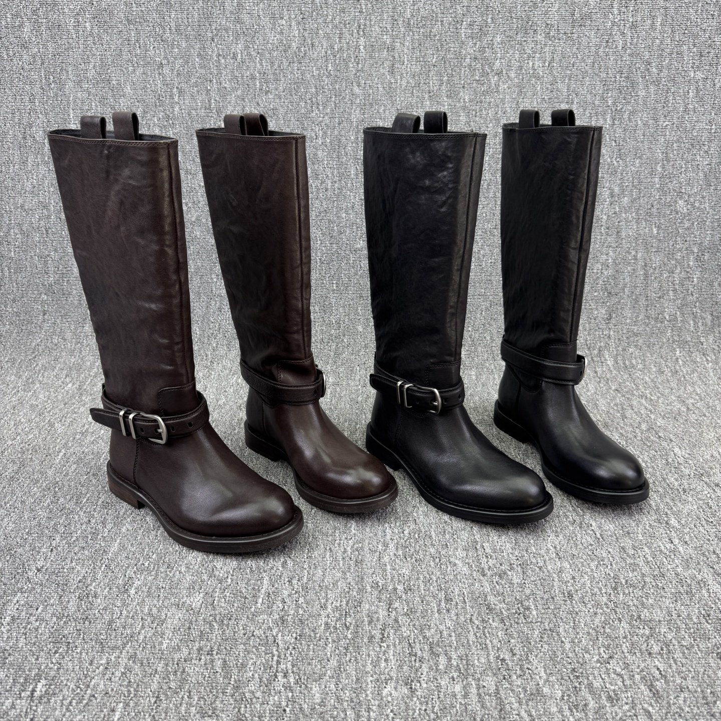 欧洲站2025秋季新款欧货时尚低跟套筒皮带扣长靴真皮高筒骑士靴女,女鞋,骑士靴,淘宝优惠券,粉丝福利购,淘宝优惠卷