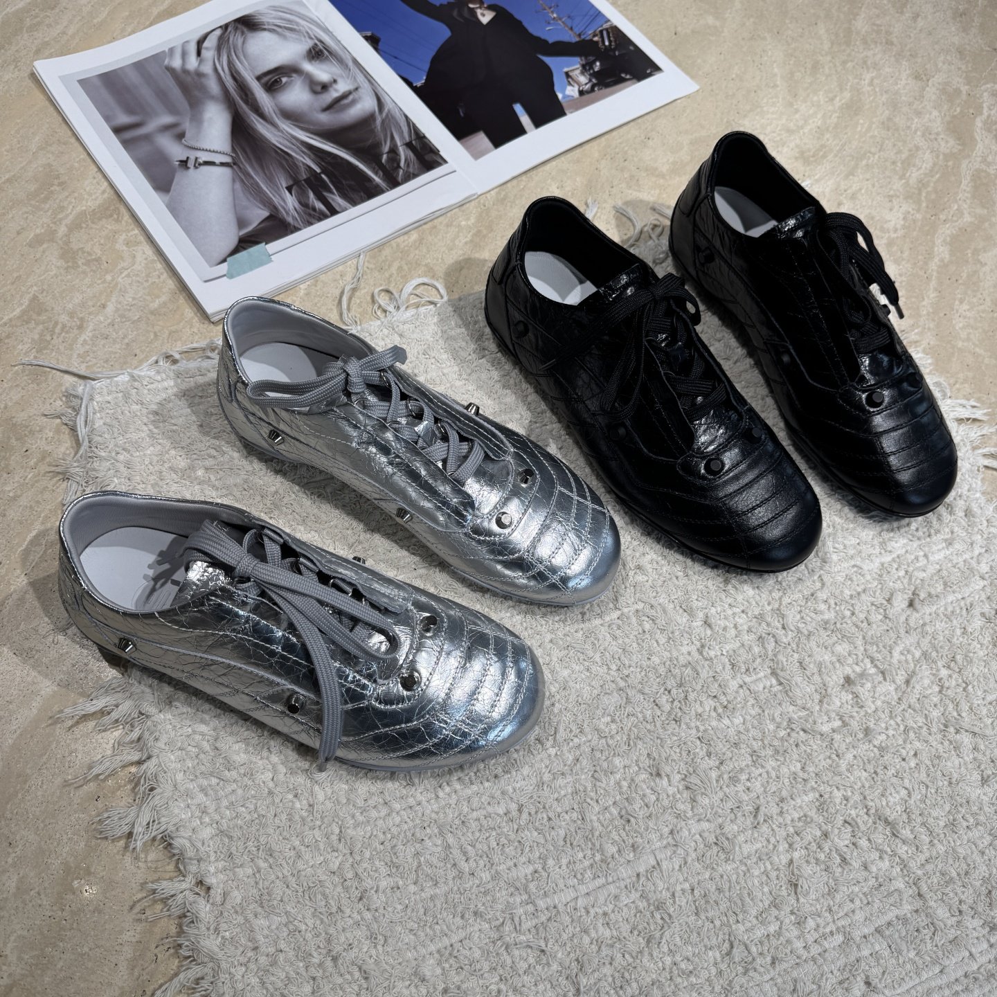 2026春季新款欧洲站欧货真皮铆钉休闲运动鞋系带复古平底德训鞋女,女鞋,德训鞋,淘宝优惠券,粉丝福利购,淘宝优惠卷