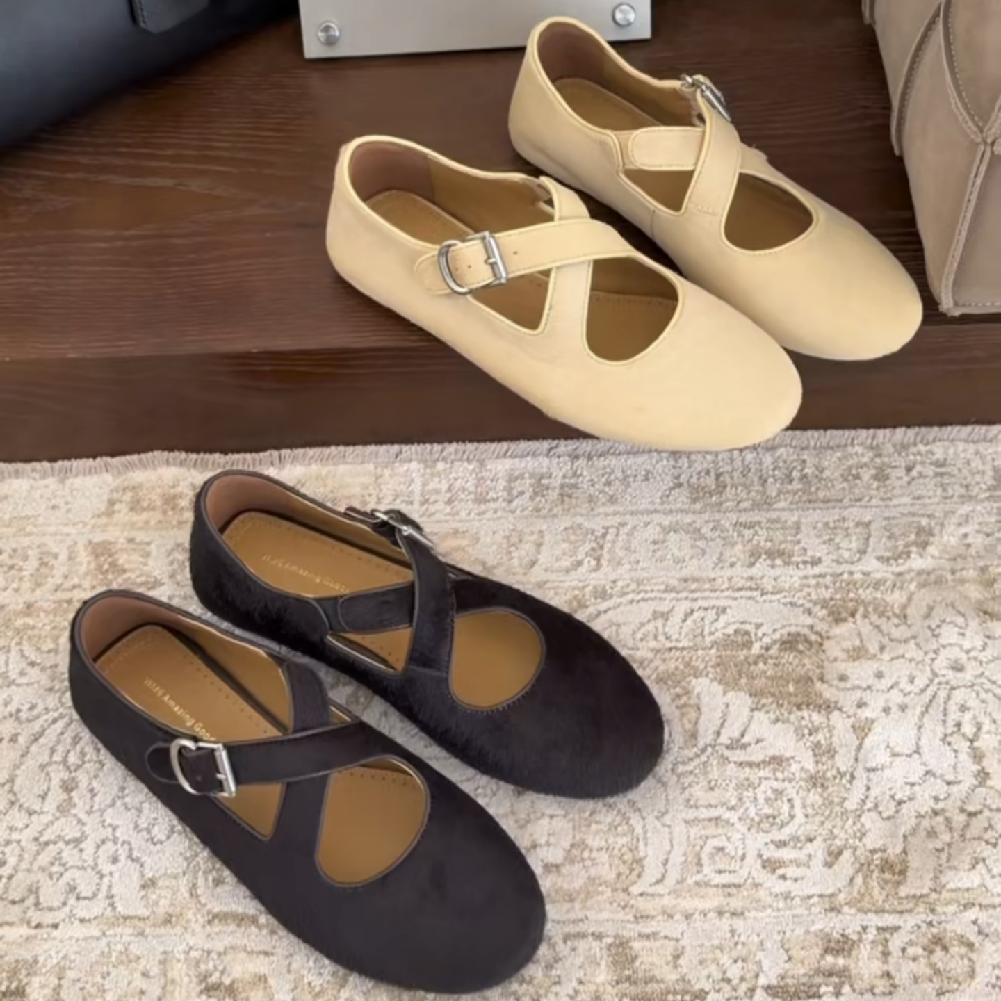 欧洲站欧货2026春季新款法式浅口玛丽珍鞋女鞋平底一字扣马毛单鞋,女鞋,玛丽珍鞋,淘宝优惠券,粉丝福利购,淘宝优惠卷