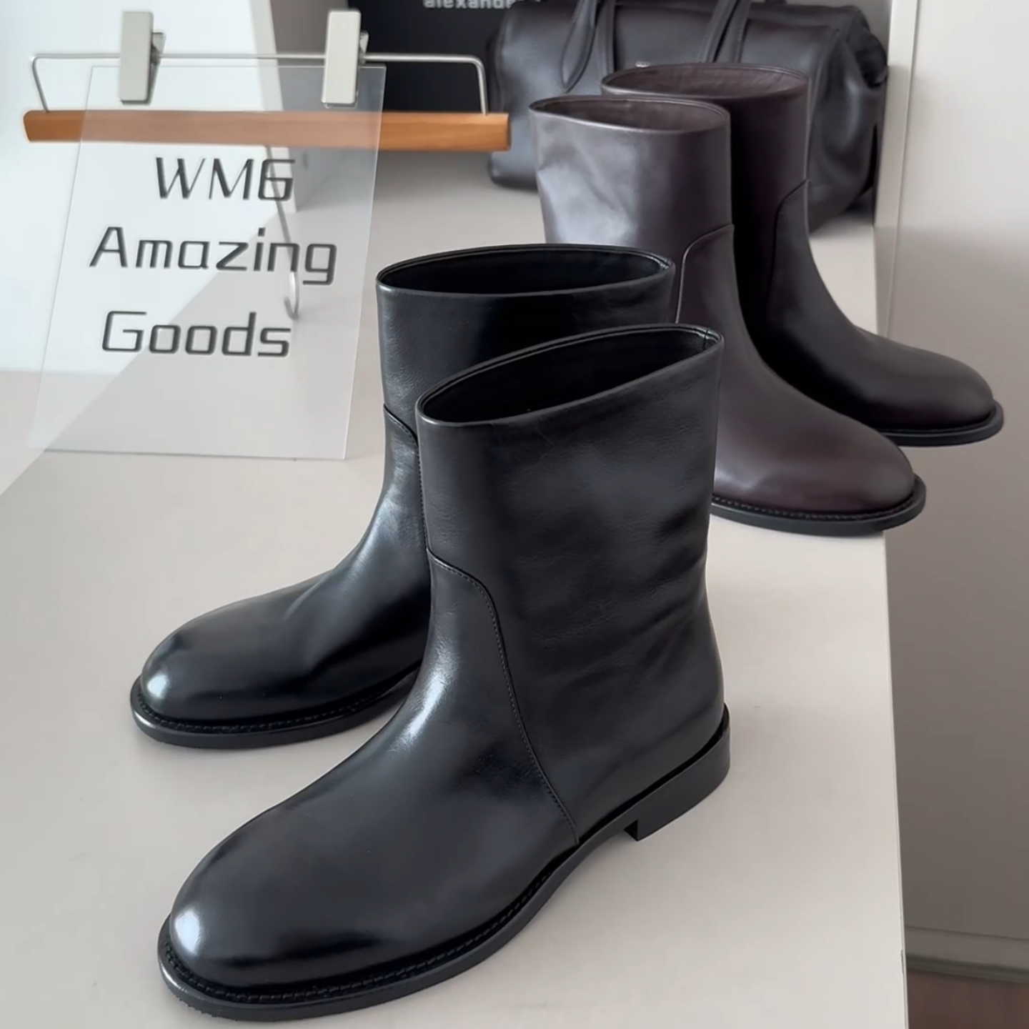 WM6马丁靴女鞋真皮平跟套筒短靴