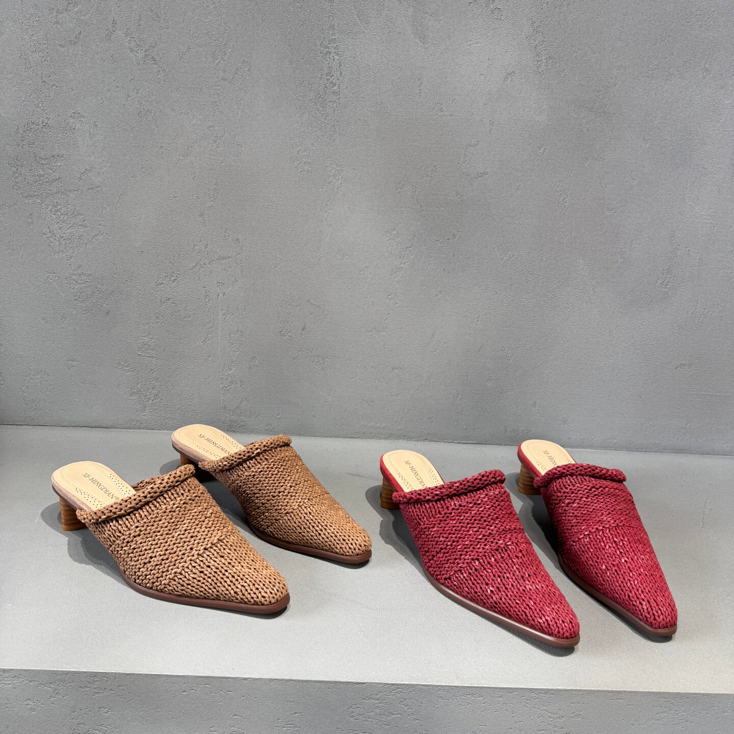 欧货欧洲站2026春季新款真皮编织尖头包头拖鞋女透气时尚高跟半拖