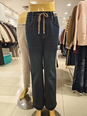 不掉色加绒直筒牛仔裤女高腰中年妈妈大码裤子加厚2025年秋冬新款