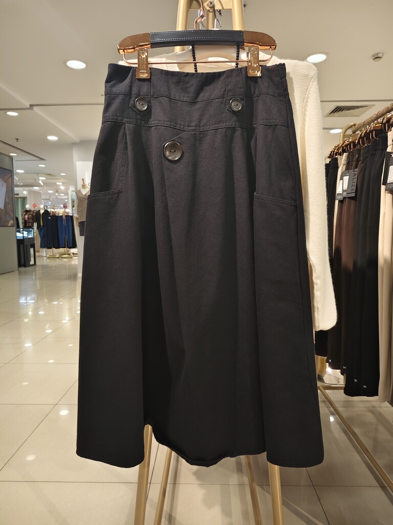 上海佳纺服饰经典同款骑马裙土星纽扣 高腰束腰西装半身裙