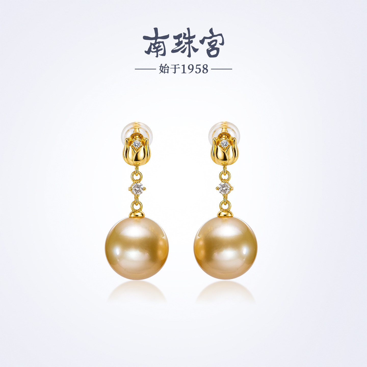 南珠宫南洋金珠925银耳环图片