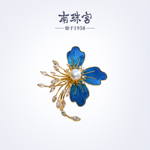 南珠宫丝绒花淡水珍珠胸针精致典雅新年礼物送妈妈H105D-J