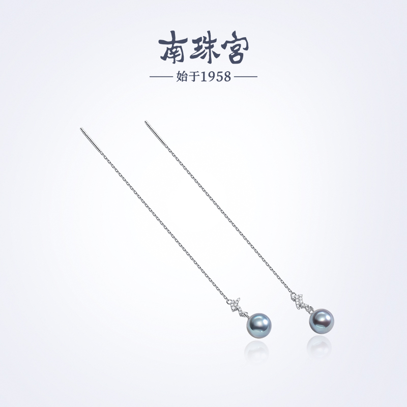 南珠宫925银真多麻海水珍珠耳环强光近圆送女友C-E074SN-Y