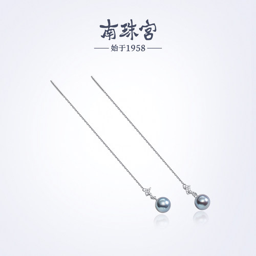 南珠宫925银真多麻海水珍珠耳环强光近圆送女友C-E074SN-Y