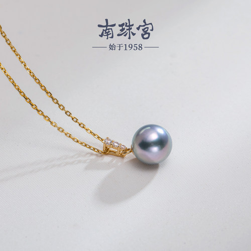 南珠宫星阶 18K金海水珍珠吊坠项链女小众轻奢锁骨简约百搭颈饰