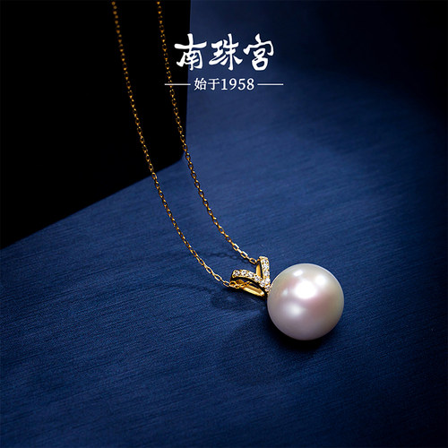 南珠宫925银淡水珍珠项链吊坠大颗粒送爱人C-D065SD-J中秋节