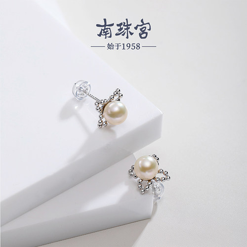 南珠宫925银海水珍珠耳环简约百搭通勤送女友生日礼物E017SN-J