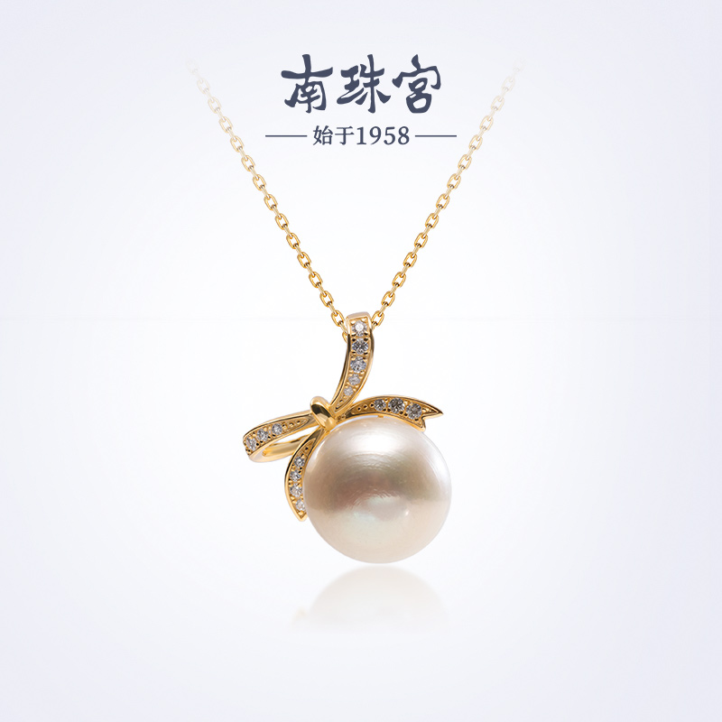 南珠宫蝴蝶结925银淡水珍珠吊坠年轻款生日礼物送女友D014SD-J