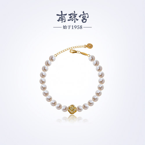 南珠宫925银淡水珍珠手链简约百搭通勤强光近圆送女友C-HJS058SD