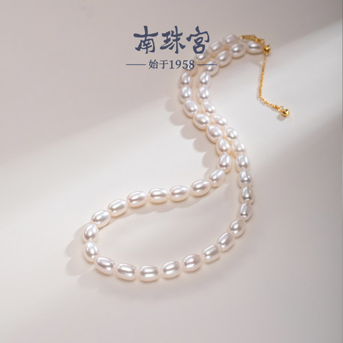 南珠宫鸢缘淡水珍珠项链米形925银百搭通勤锁骨链女C-X105SD