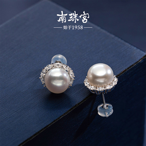南珠宫耳环S925银淡水珍珠