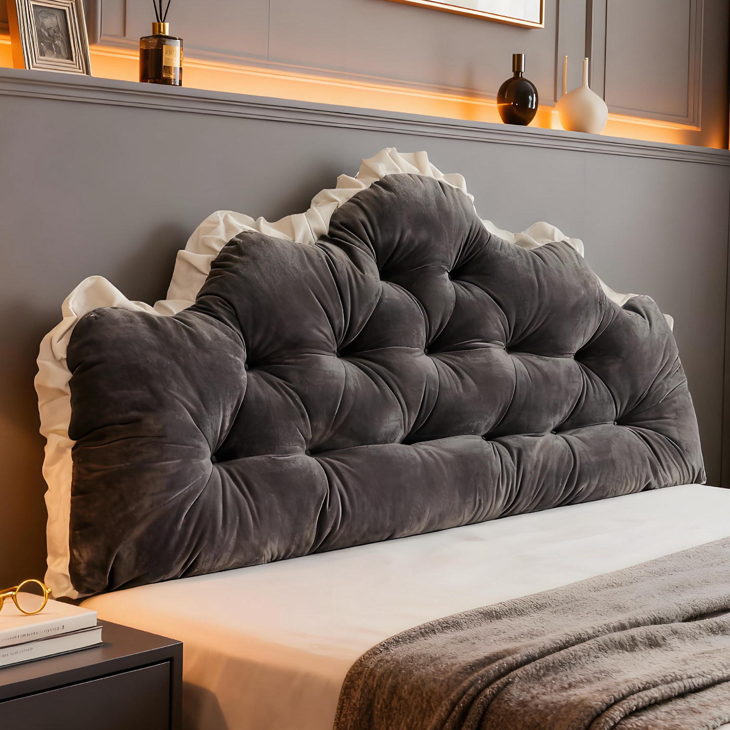 欧式卧室双人床上靠背出租屋床头靠垫防撞靠枕深灰免洗飘窗大软包