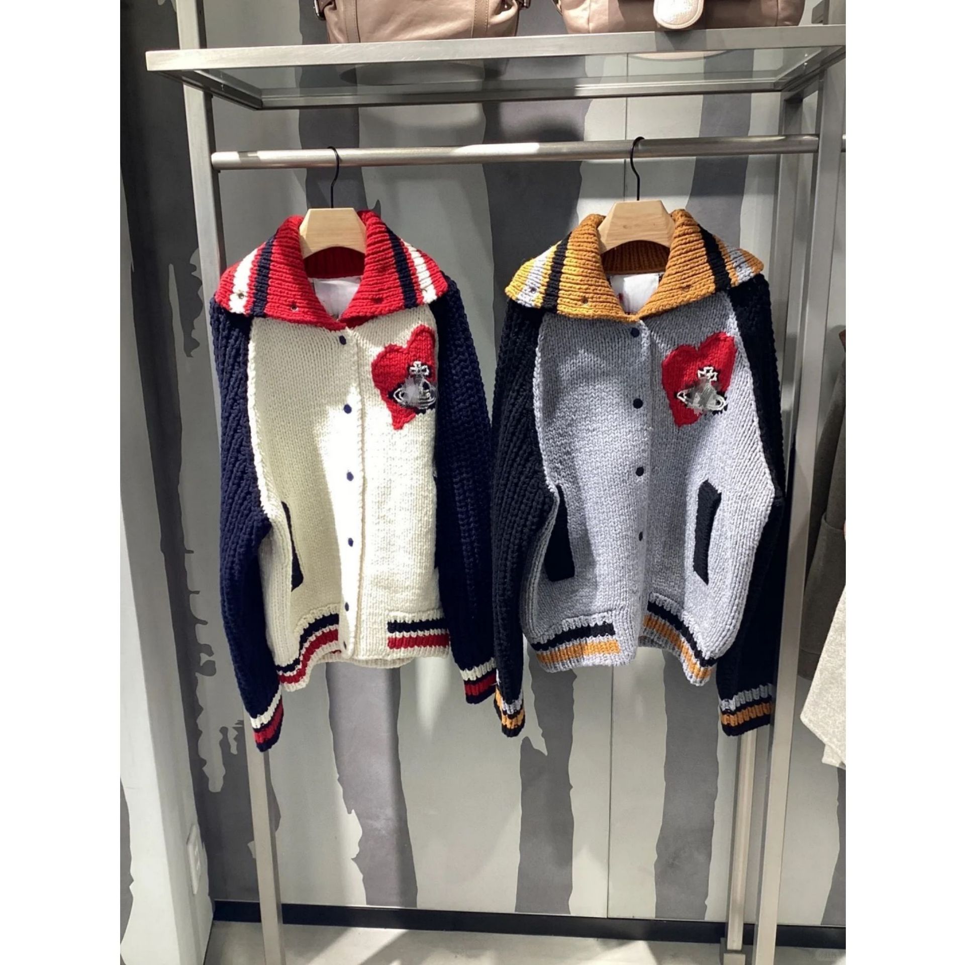 25ss南油高定/买手店小众 日本限定土星刺绣拼色针织衫开衫上衣女