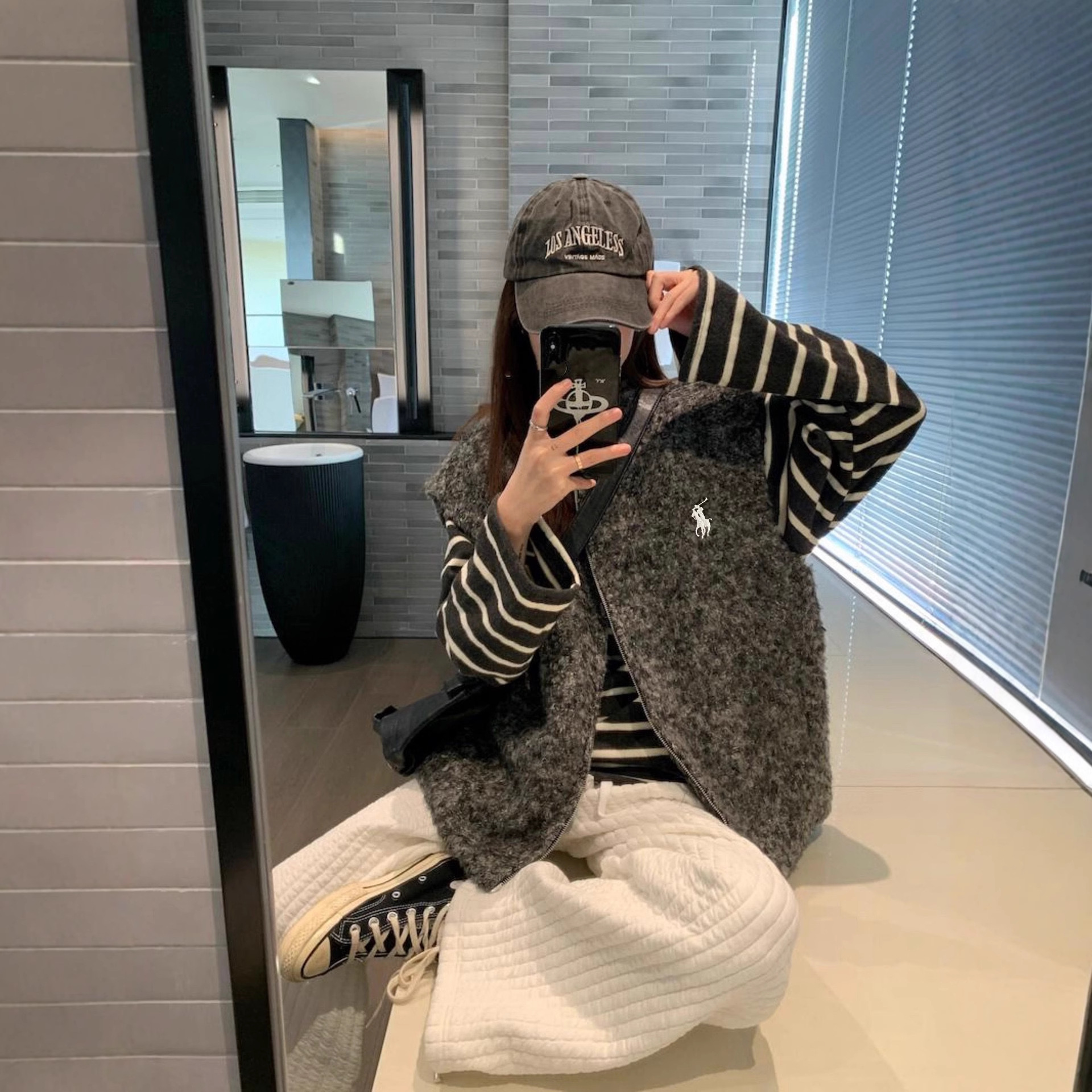 高版本RL拉夫三件套条纹长袖+泡泡棉长裤+羊毛马甲休闲时尚可单穿