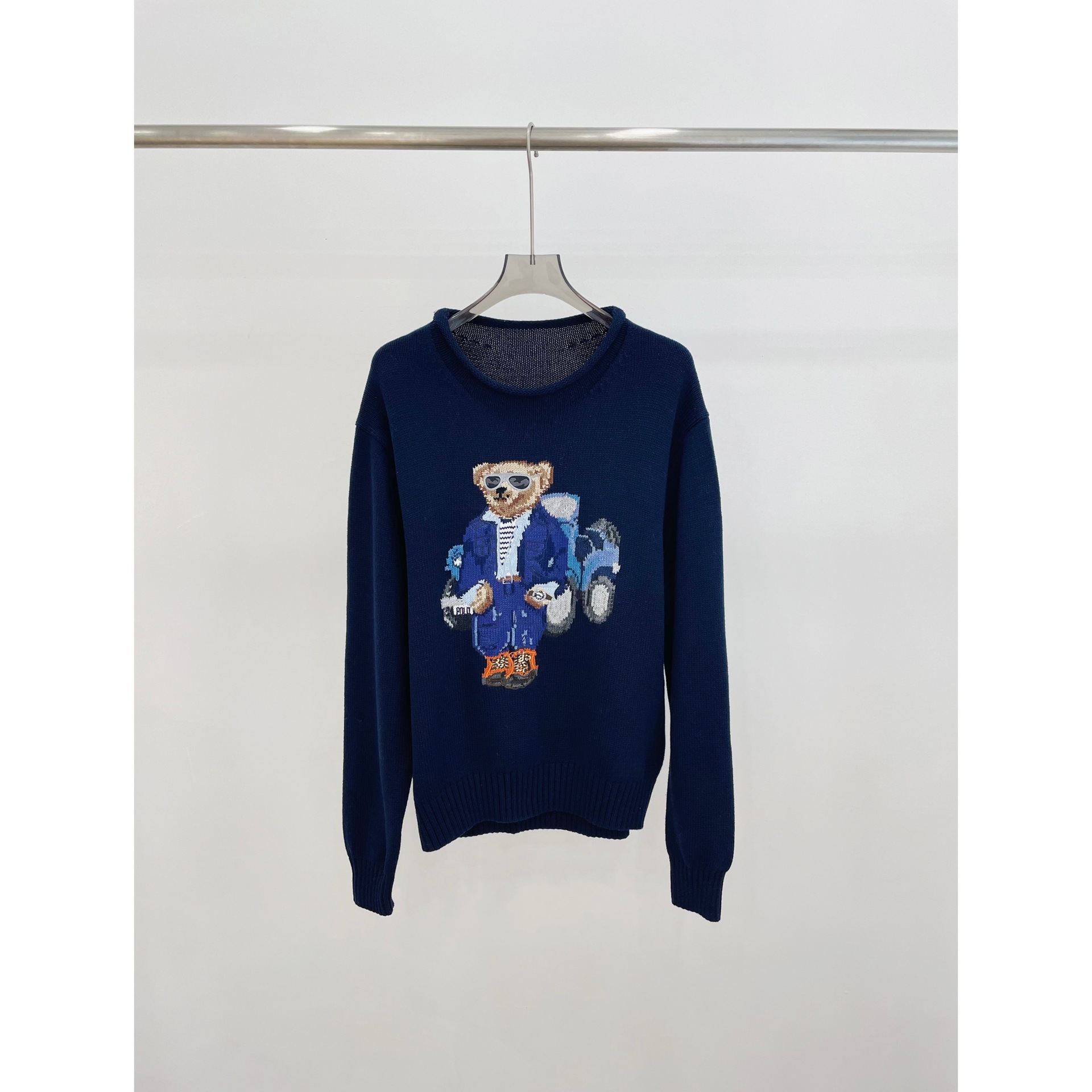 高品质 100%棉 RL拉夫蓝外套墨镜小熊圆领套头针织衫百搭时尚上衣