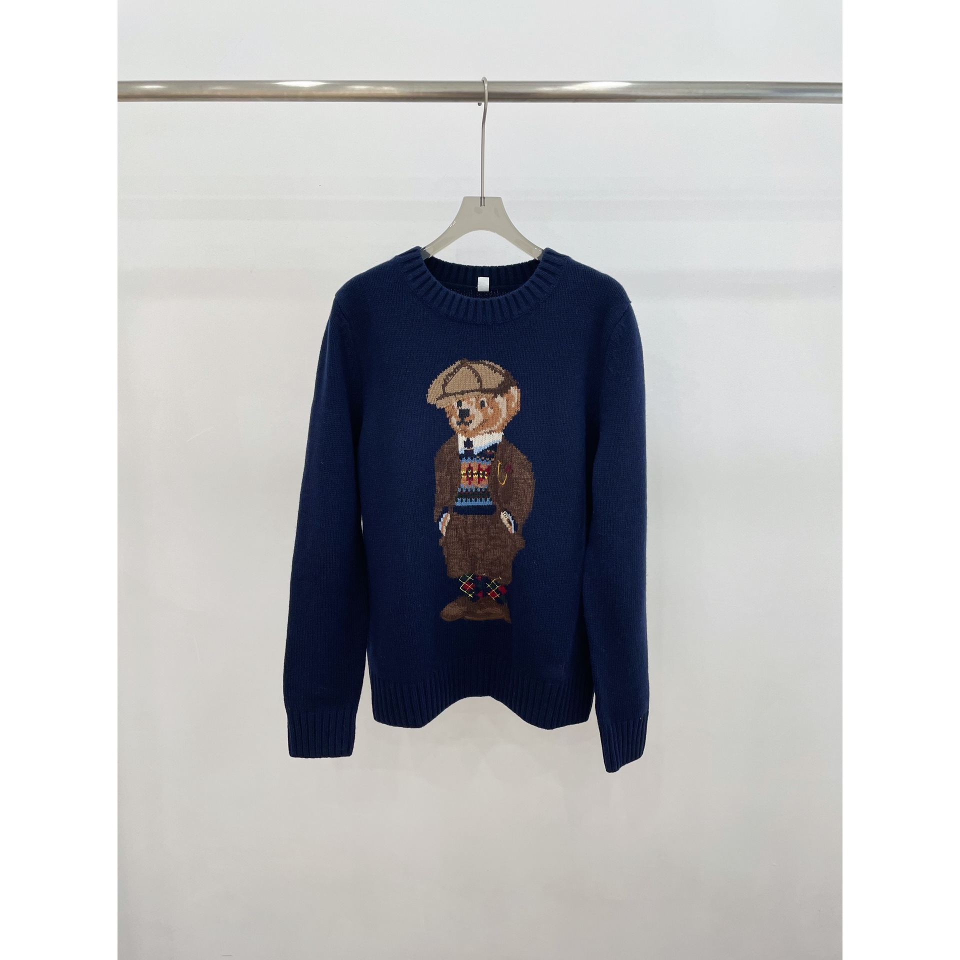 南油 90%羊毛10%羊绒 RL拉夫贝雷帽小熊 圆领套头针织衫百搭上衣