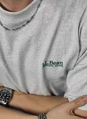 现货 L.L.Bean字母刺绣T恤 日系潮牌男女宽松圆领重磅纯棉短袖tee