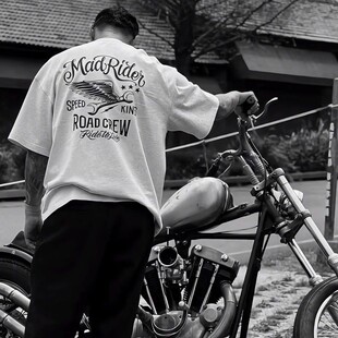 现货 MADNESS 26SS MADRIDER 机车印花宽松短袖T恤 余文乐同款Tee
