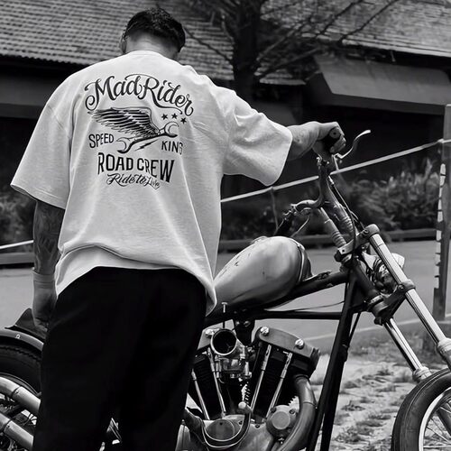 现货 MADNESS 26SS MADRIDER 机车印花宽松短袖T恤 余文乐同款Tee