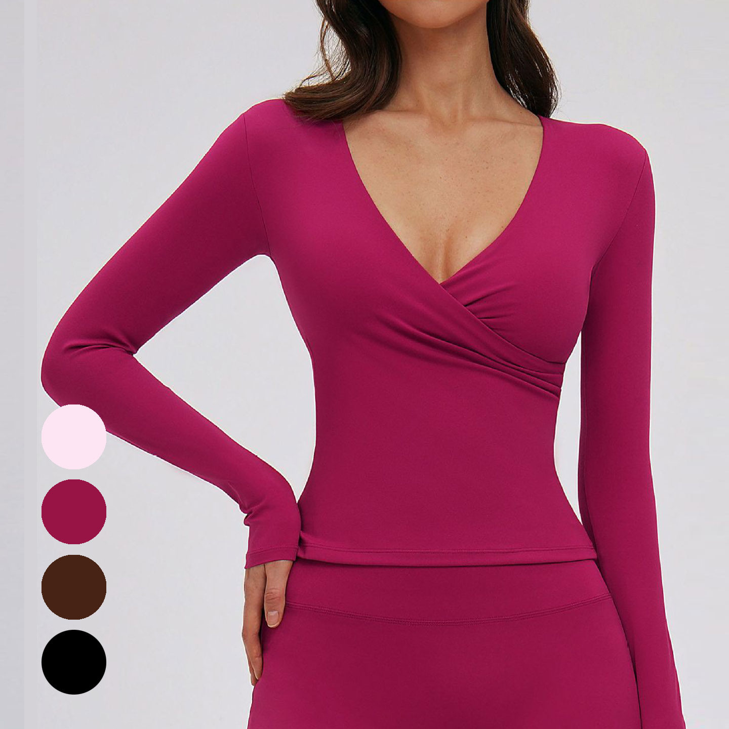 有胸垫性感深V领磨毛瑜伽上衣女普拉提修身健身衣运动长袖T恤外穿,运动/瑜伽/健身/球迷用品,瑜伽t恤,淘宝优惠券,粉丝福利购,淘宝优惠卷