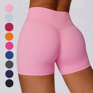 欧美云感瑜伽短裤 女高腰提臀透气弹力紧身跑步美臀健身运动三分裤