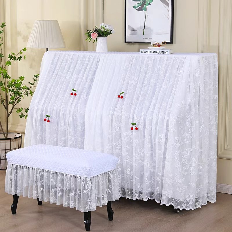 钢琴罩防尘罩防尘盖布现代凳套纯色琴盖巾北欧高档蕾丝刺绣琴罩套