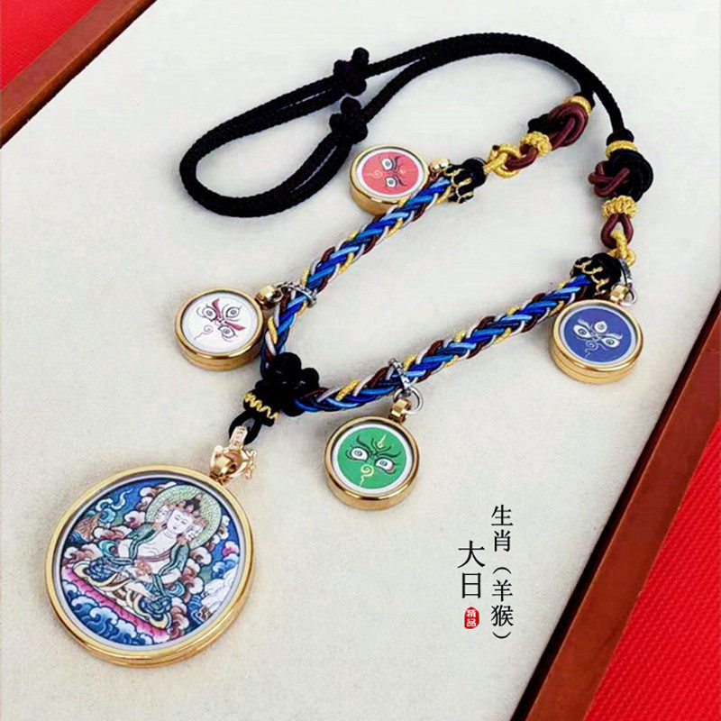 新款生肖守护神唐卡吊坠民族风五路财神项链手工编织挂绳个性礼物