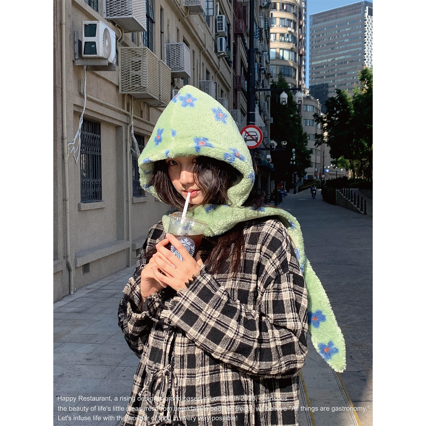 小清新毛绒花朵护耳帽子