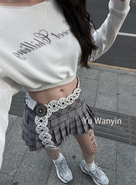 白色修身圆盘铆钉腰带女y2k小众潮流辣妹配裙子牛仔裤设计感皮带