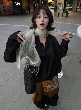 丝巾桑蚕丝纯色流苏纱巾