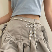 设计感甜美蝴蝶结珍珠腰链金属爱心装 饰配连衣裙气质显瘦百搭腰带