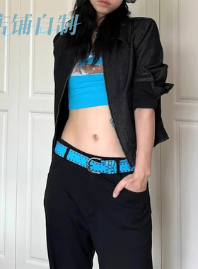 铆钉蓝色小众皮带女款配牛仔裤时尚百搭轻奢装饰腰带高级感百搭